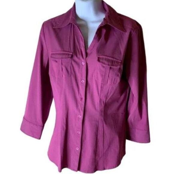 Fred David Shirt Women's Size Small Stretch Barbie Core Button Front Pockets Top - Picture 3 of 5